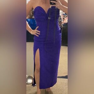 Elegant Purple Strapless Dress with thigh slit small
